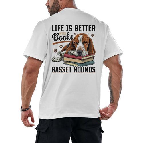Basset Hound Dog Breed Life Is Better With Books And a For Men Women Girls Kids Men's Back Print T-Shirt - Bookorys