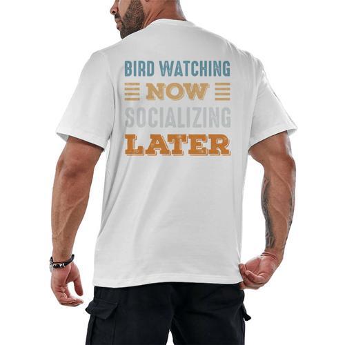 Bird Watching Now Minimal Socializing Introvert Vintage Men's Back Print T-Shirt - Raresse