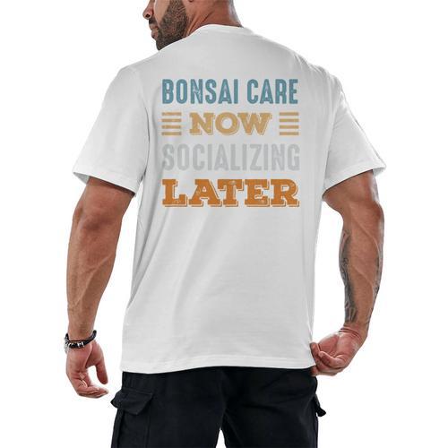 Bonsai Care Now Minimal Socializing Introvert Vintage Men's Back Print T-Shirt - Raresse