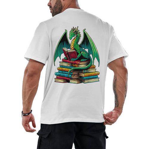 Book Dragon Reading Books Men's Back Print T-Shirt - Bookorys UK