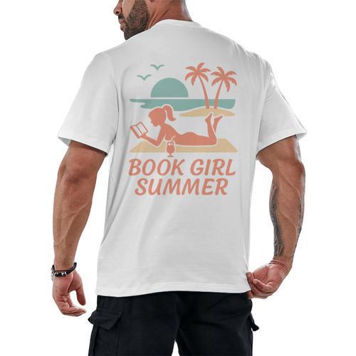 Book Girl Summer Book Reading Retro Sunset Men's Back Print T-Shirt - Bookorys CA