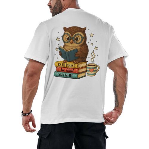 Book Lover Owl Reading Bookish Library Read Books Be Kind Men's Back Print T-Shirt - Bookorys