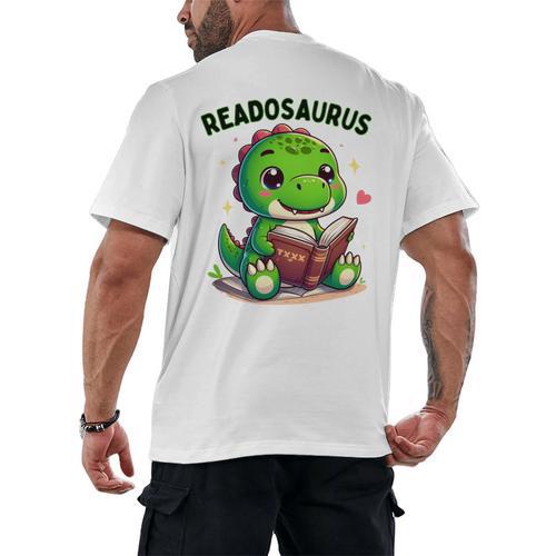 Book Lover Reading Dinosaur Readosaurus Library Men's Back Print T-Shirt - Bookorys UK