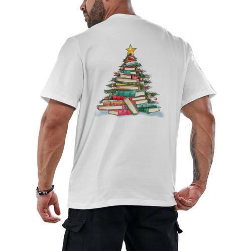 All Booked For Christmas Book Christmas Tree Lights Xmas Men's Back Print T-Shirt - Bookorys
