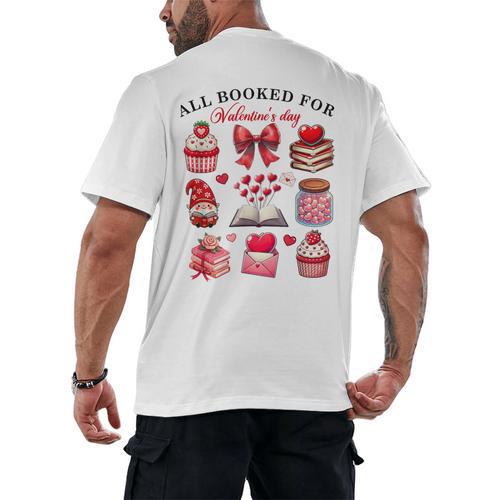 All Booked For Valentine's Day Book Lover Bookworm Bookish Men's Back Print T-Shirt - Bookorys