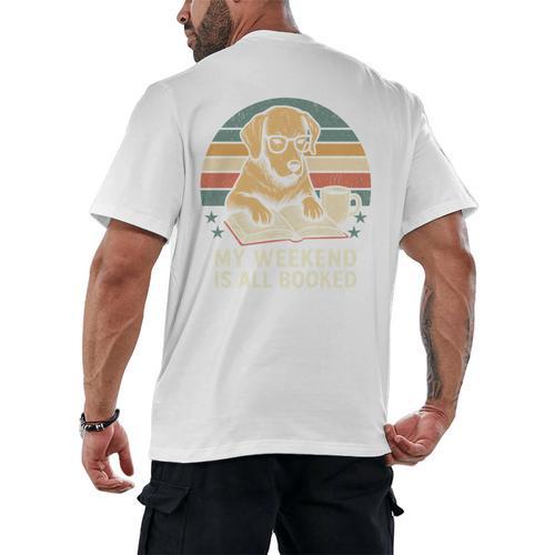 My Weekend Is All Booked Vintage Dog Reading Book Lovers Men's Back Print T-Shirt - Bookorys