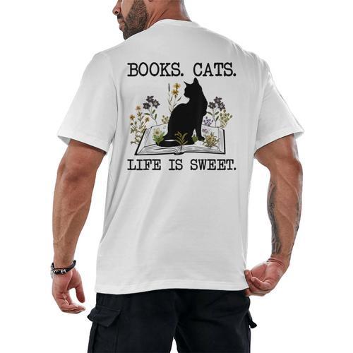 Books Cats Life Is Sweet Cat Book Lover Men Women Teen Men's Back Print T-Shirt - Bookorys AU