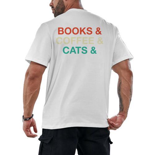 Books Coffee Cats Social Justice Men's Back Print T-Shirt - Bookorys