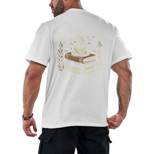 Books Coffee And Quiet Places Literature Men's Back Print T-Shirt - Bookorys