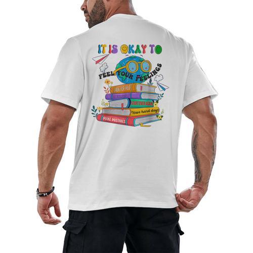 Books It's Okay To Be Kind Yellow Mental Health Day Kids Men's Back Print T-Shirt - Bookorys DE