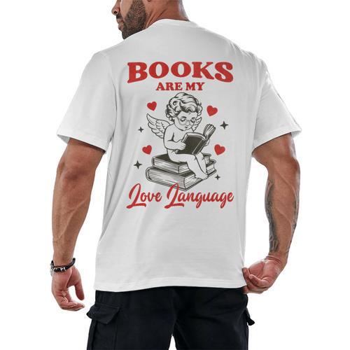 Books Are My LoveLanguage Cupid Valentines Men's Back Print T-Shirt - Bookorys