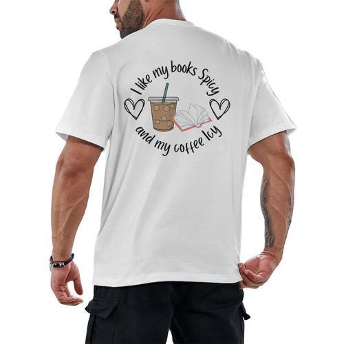 I Like My Books Spicy And My Coffee Icy Books Booktok Men's Back Print T-Shirt - Bookorys CA