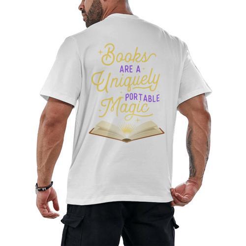 Books Are A Uniquely Portable Magic Reading Bookworm Men's Back Print T-Shirt - Bookorys CA