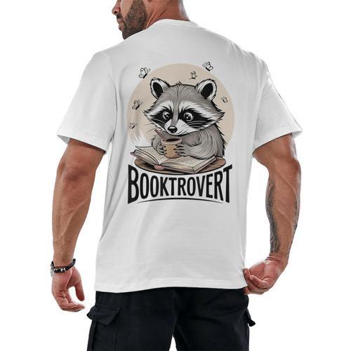 Booktrovert Raccoon Reading And Coffee For Book Lover Men's Back Print T-Shirt - Bookorys AU