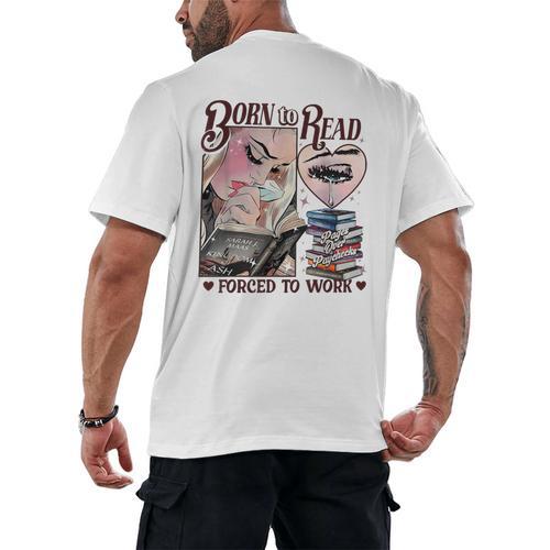 Born To Read Forced To Work Booklover -Adults Book Lovers Casual Grey Small Men's Back Print T-Shirt - Bookorys DE