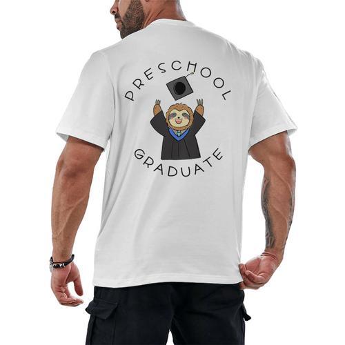 Boys Girls Preschool Graduate Sloth Graduation Cap Men's Back Print T-Shirt - Best Gift Smart