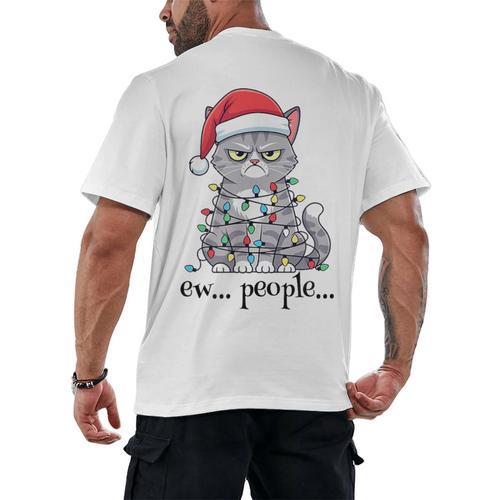 Cat Ew People Adult Humor Introvert Anti-Social Men's Back Print T-Shirt - Raresse