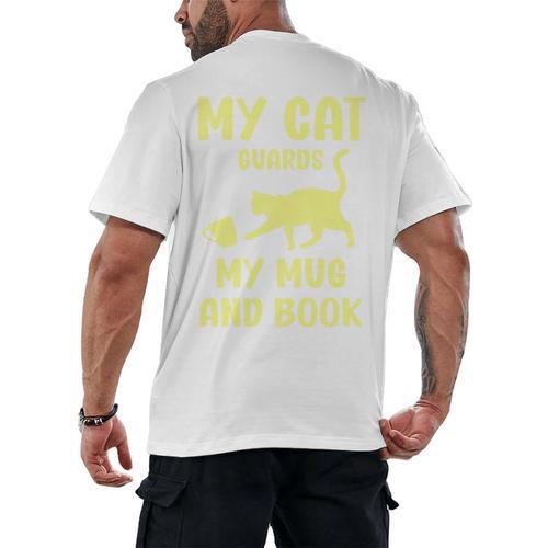 My Cat Guards My Mug And Book Humor Cats Premium Tri-Blend Men's Back Print T-Shirt - Bookorys AU