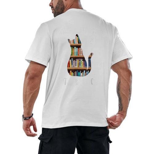 Cat Lover Tee Women Book Lover Reading Librarian Read Men's Back Print T-Shirt - Bookorys AU