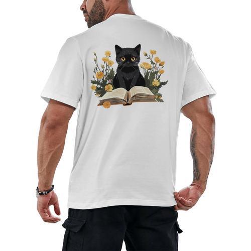 Cat Shirts For Women Book Lover Shirt Cute Cat And Book Premium Tri-Blend Men's Back Print T-Shirt - Bookorys AU