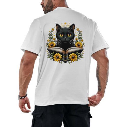Cat For Women Book Lover Cute Cat And Book Men's Back Print T-Shirt - Bookorys