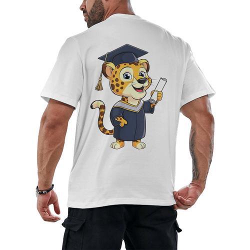 Cheetah Graduation Cute Kindergarten Elementary High School Men's Back Print T-Shirt - Best Gift Smart