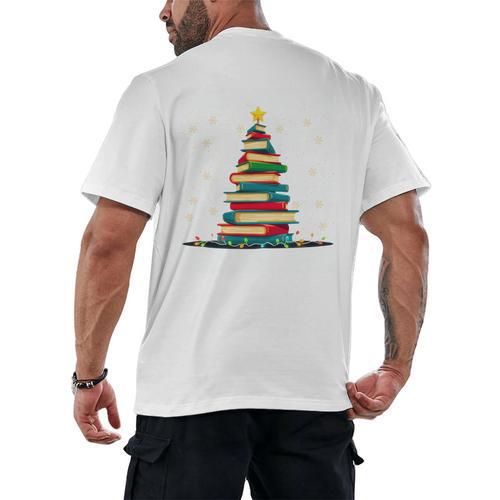 Christmas Tree Of Books Holiday Men's Back Print T-Shirt - Bookorys UK