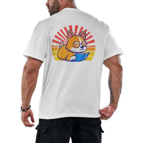 Corgi Dog Reading Book Book Lover Dog Lover Men's Back Print T-Shirt - Bookorys