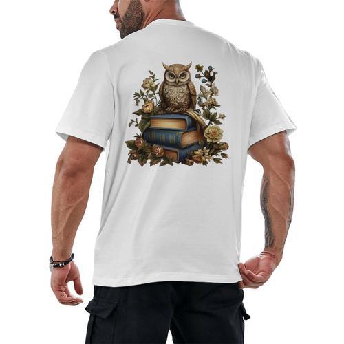 Cottagecore Aesthetic Floral Owl Books Men's Back Print T-Shirt - Bookorys DE