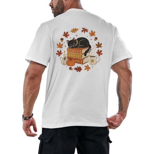 Cute Cat Fall In Love With Reading Book Cat Lover Librarian Men's Back Print T-Shirt - Bookorys