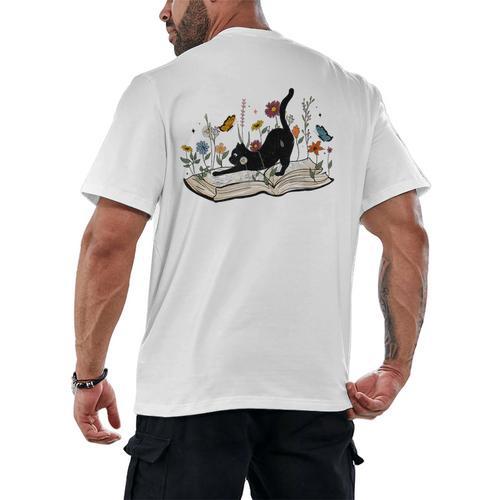 Cute Cat Flower Garden Book Kitty Reading Floral Men Women Girls Kids Men's Back Print T-Shirt - Bookorys AU