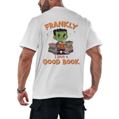 Cute Halloween Teacher Librarian Frankenstein Reading Books Men's Back Print T-Shirt - Bookorys CA