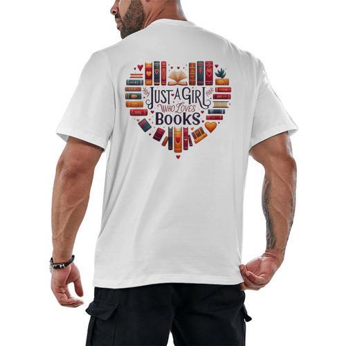 Cute Just A Girl Who Loves Books Heart Shape Reader Men's Back Print T-Shirt - Bookorys