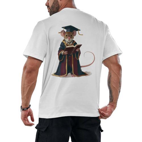 Cute Mouse Reading Book Graduation Men's Back Print T-Shirt - Bookorys