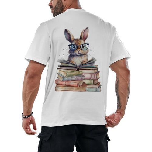 Cute Reading Bunny With Glasses Books Bookworm Reader Book Premium Tri-Blend Men's Back Print T-Shirt - Bookorys