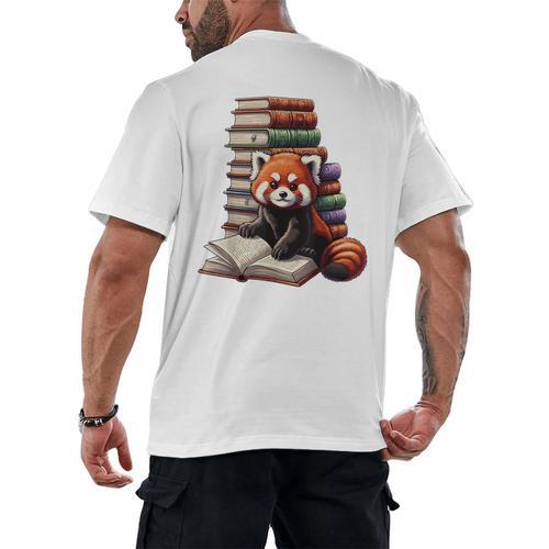 Cute Red Panda Reading Book Animal Bookworm Men's Back Print T-Shirt - Bookorys