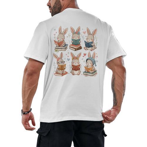 Cute Teacher Bunny Rabbit Reading Easter Bunnies Book Lovers Men's Back Print T-Shirt - Bookorys DE
