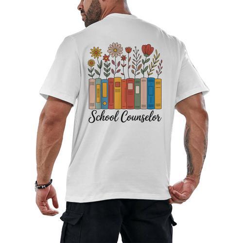 Cute Wildflower Book School Counseling Life School Counselor Men's Back Print T-Shirt - Bookorys