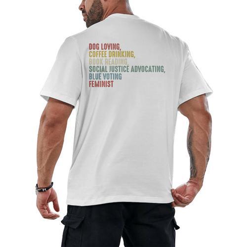 Dog Loving Coffee Drinking Book Reading Social Justice Men's Back Print T-Shirt - Bookorys DE