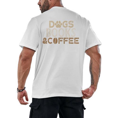 Dogs Books & Coffee Men's Back Print T-Shirt - Bookorys DE