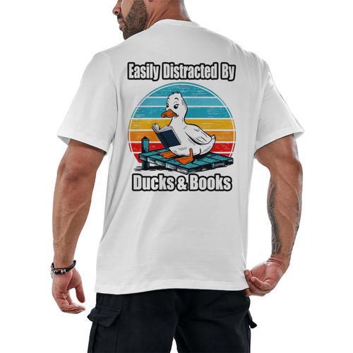 Ducks Books Lover Easily Distracted By Ducks & Books Men's Back Print T-Shirt - Bookorys UK