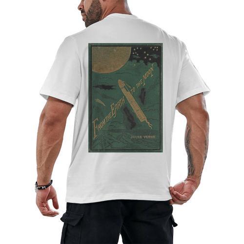 From The Earth To The Moon Book Cover 1874 Premium Men's Back Print T-Shirt - Bookorys CA