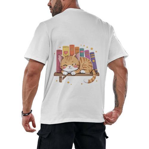 Easily Distracted By Cats And Books Cute Cat Sleeping Girls Men's Back Print T-Shirt - Bookorys AU