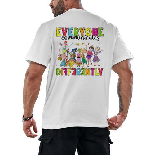 Everyone Communicates Differently Book Teacher Outfit Men's Back Print T-Shirt - Bookorys DE