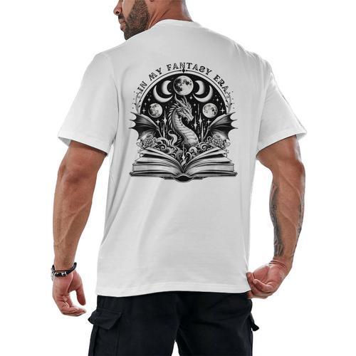 In My Fantasy Era Books Dragon & Moon Bookish Bookworm Men's Back Print T-Shirt - Bookorys