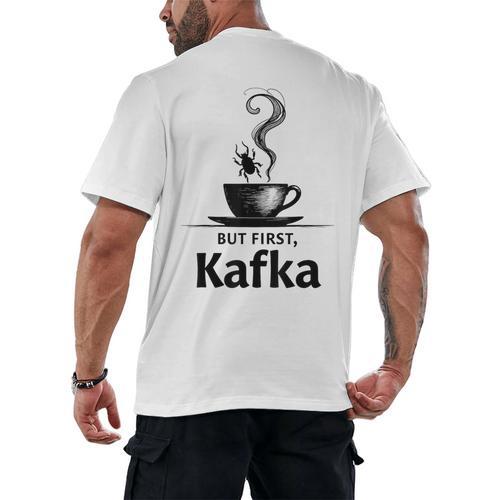 But First Kafka Coffee For Literature & Book Lovers Men's Back Print T-Shirt - Bookorys