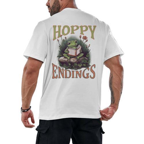Frog Floral Cottage Core Reading Book Hoppy Endings Men's Back Print T-Shirt - Bookorys DE