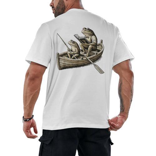 Frog Frogs Fishing & Book Vintage Classic Cottagecore Frog Men's Back Print T-Shirt - Bookorys AU
