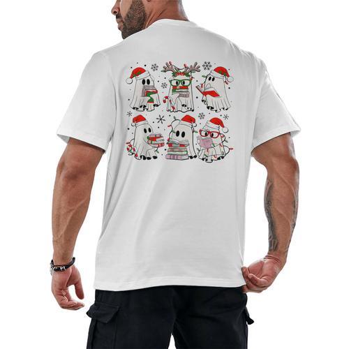 Ghost Book Reading Christmas Books Lover Teacher Kids Men's Back Print T-Shirt - Bookorys