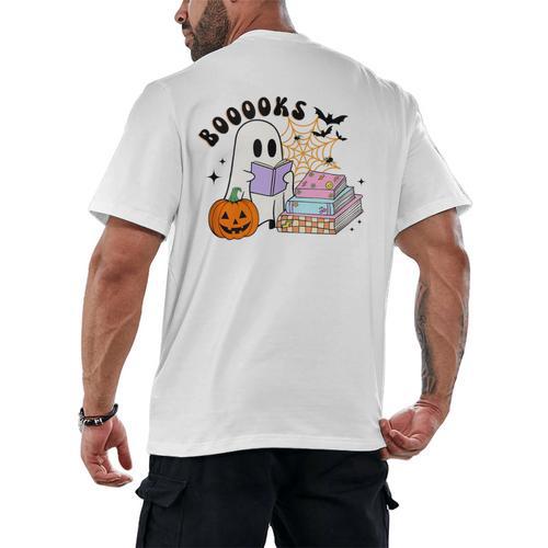 Ghost Reading Halloween Women Teacher Book Lover Men's Back Print T-Shirt - Bookorys